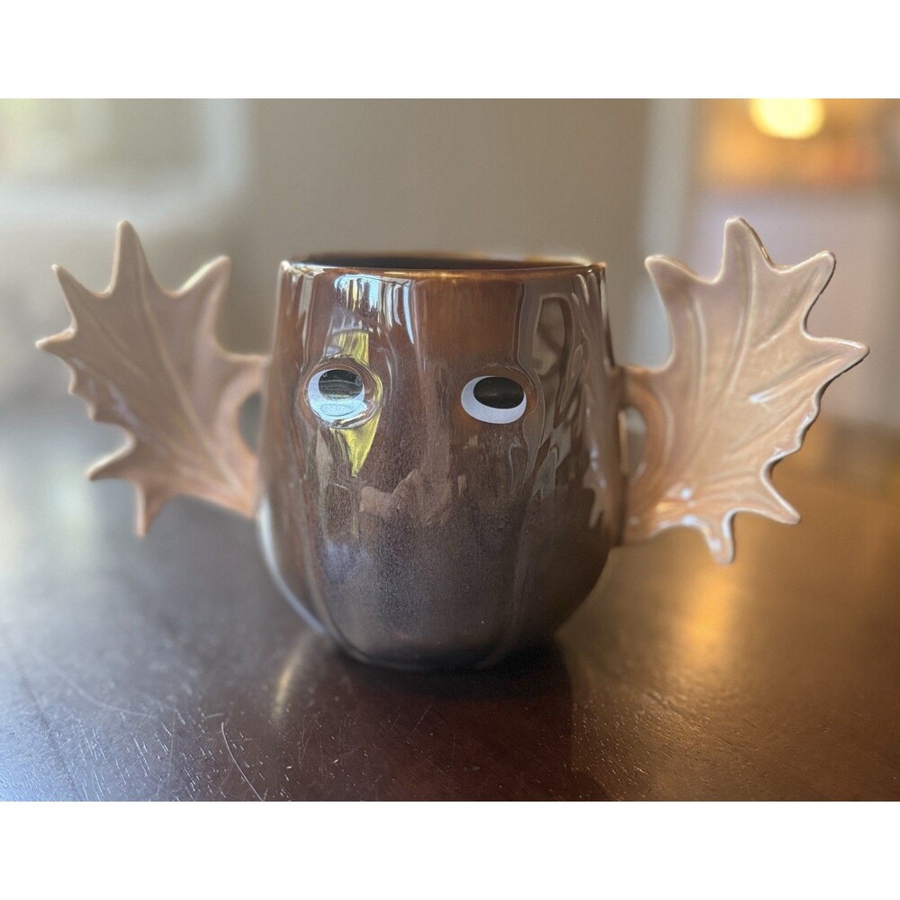 RARE Whimsical Moose Mug Paper Destiny with Large Antler Handles Shiny Glazed